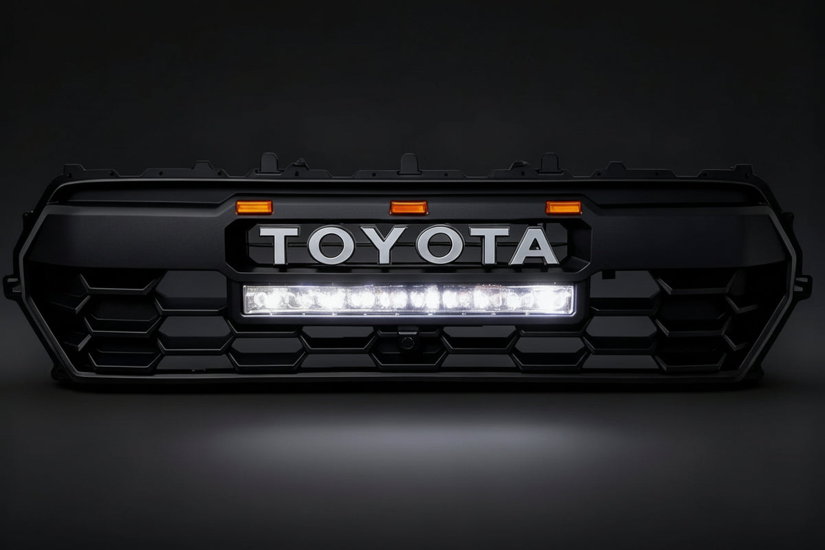 2024+ Toyota Tacoma TRD PRO style grille with Raptor lights and LED light bar