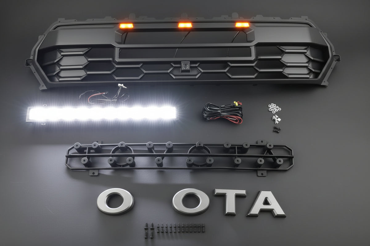 2024+ Toyota Tacoma TRD PRO style grille with Raptor lights and LED light bar